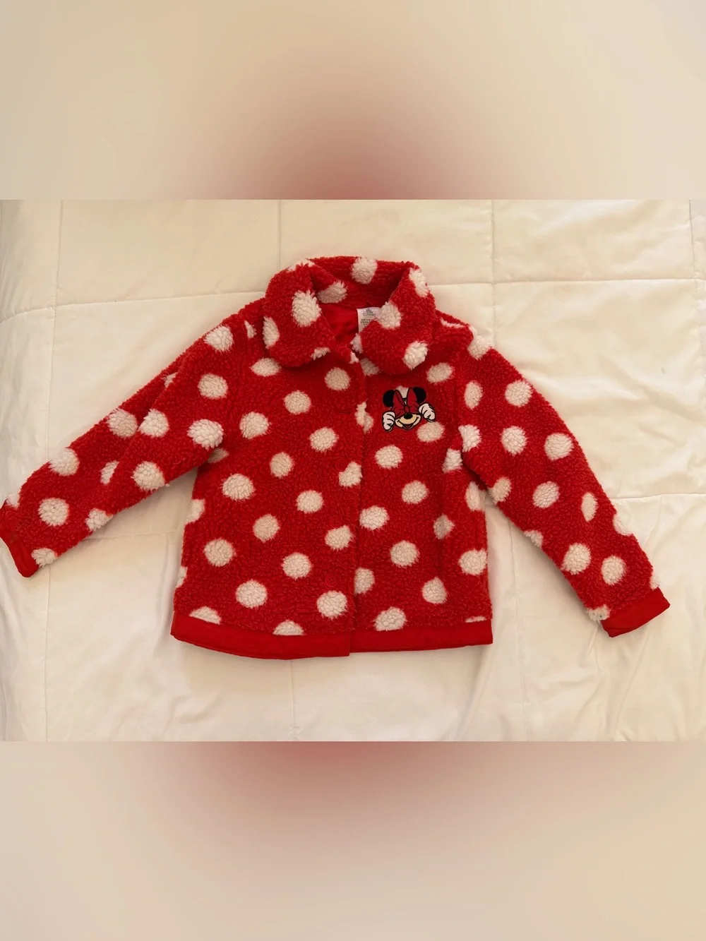 Disney Red and White Polka Dot Sherpa Jacket with Minnie Patch